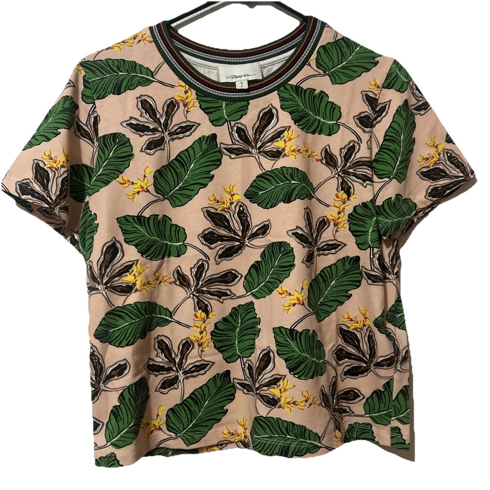 3.1 Phillip Lim Women T-Shirt Pink Tropical Summer 100% Cotton Size S/P